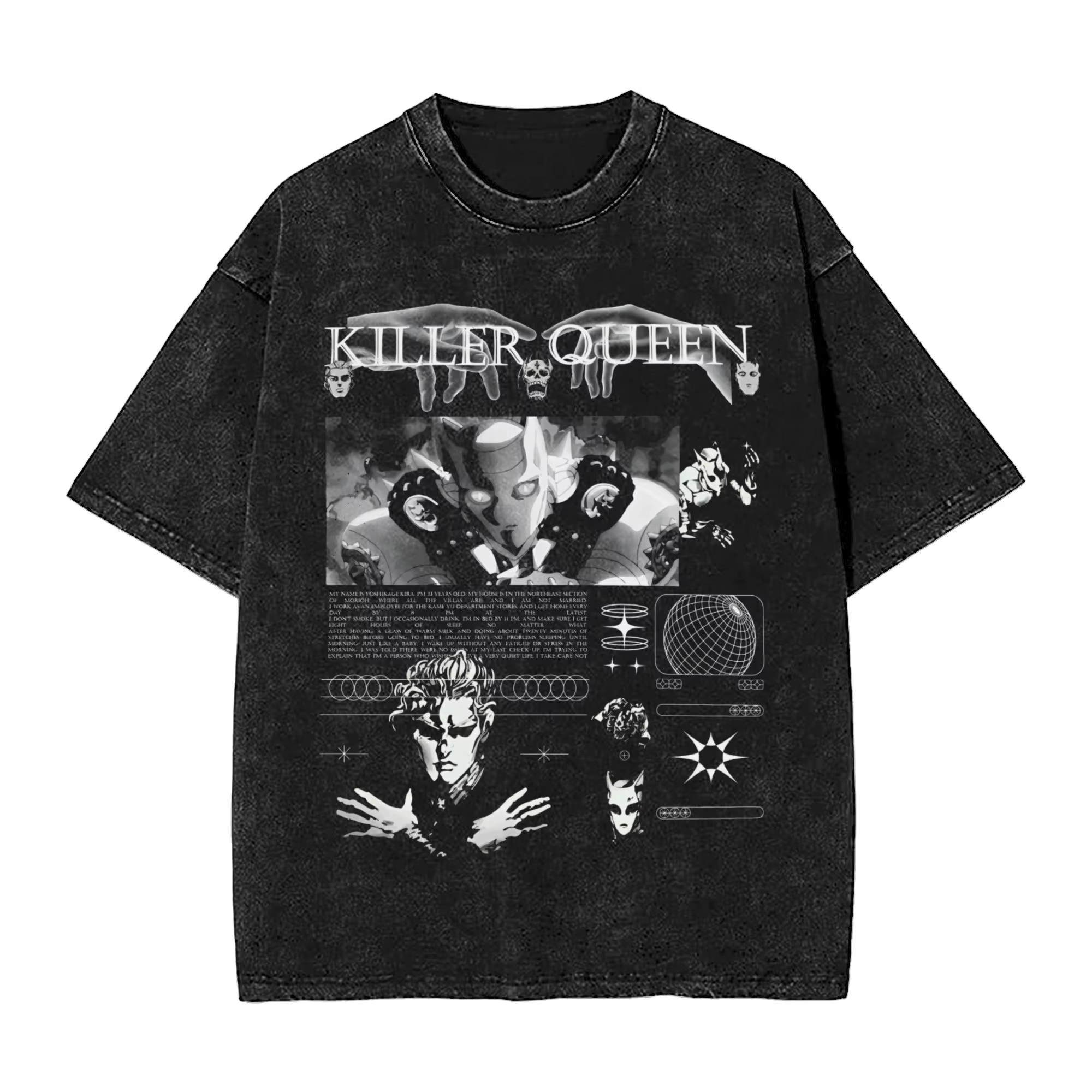 Anime Jojo's Bizarre Adventure Joseph Joestar Kira Killer T-shirt Men Manga Vintage Tshirts Harajuku Washed Cotton T Shirt