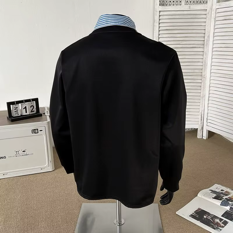 Faux sweat-shirt épissé deux pièces pour hommes, Style d'automne, haut de gamme et beau T-shirt à manches longues, POLO rétro américain