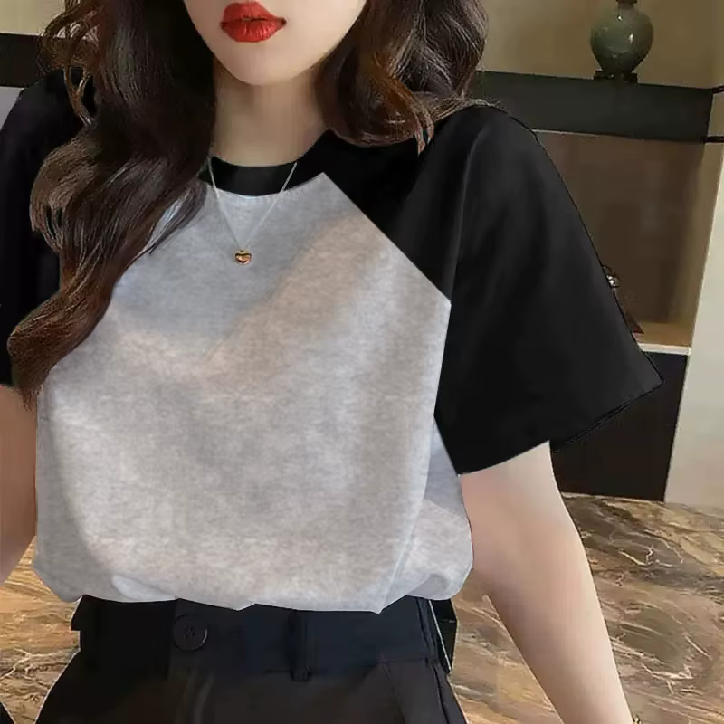 T-shirt à manches courtes en pur coton Raglan Unique pour femmes