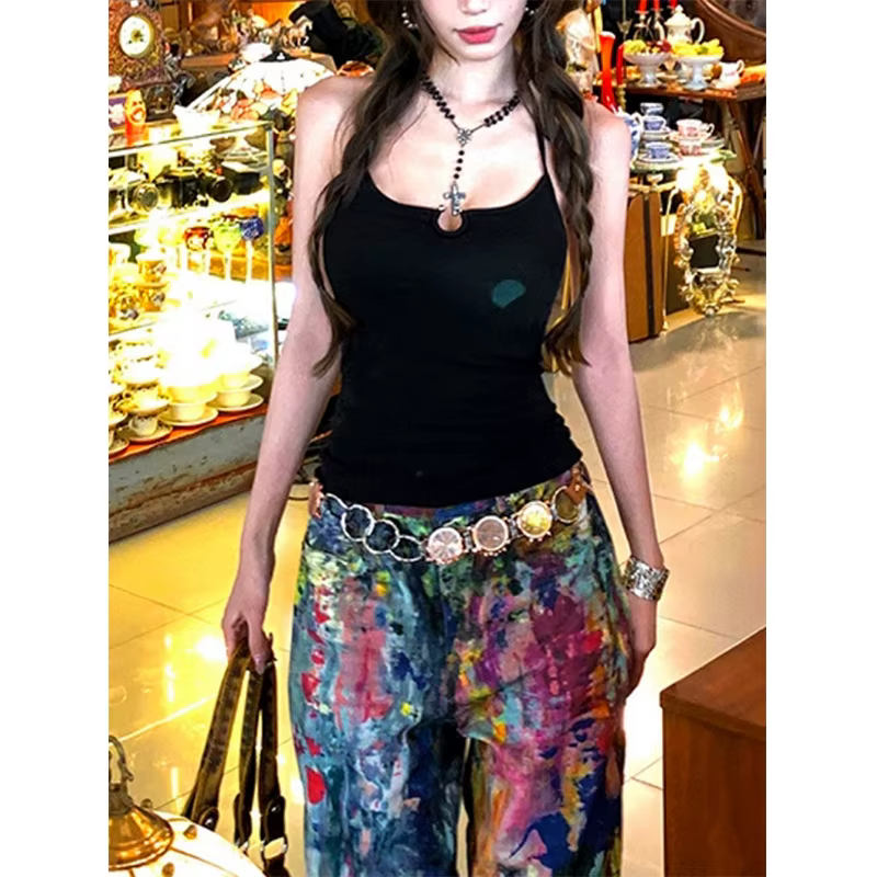 MEXZT Y2K rouge débardeur femmes Streetwear Sexy dos nu noir haut à licou été Gyaru Coquette esthétique Grunge chaîne Camis nouveau