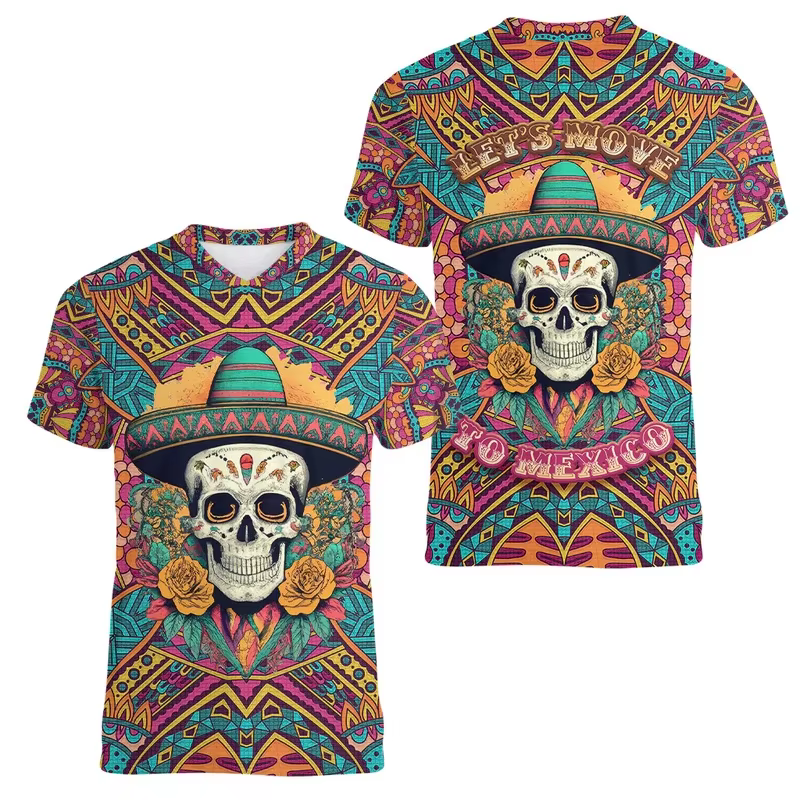 T-shirt mexicain à manches courtes pour hommes et femmes
