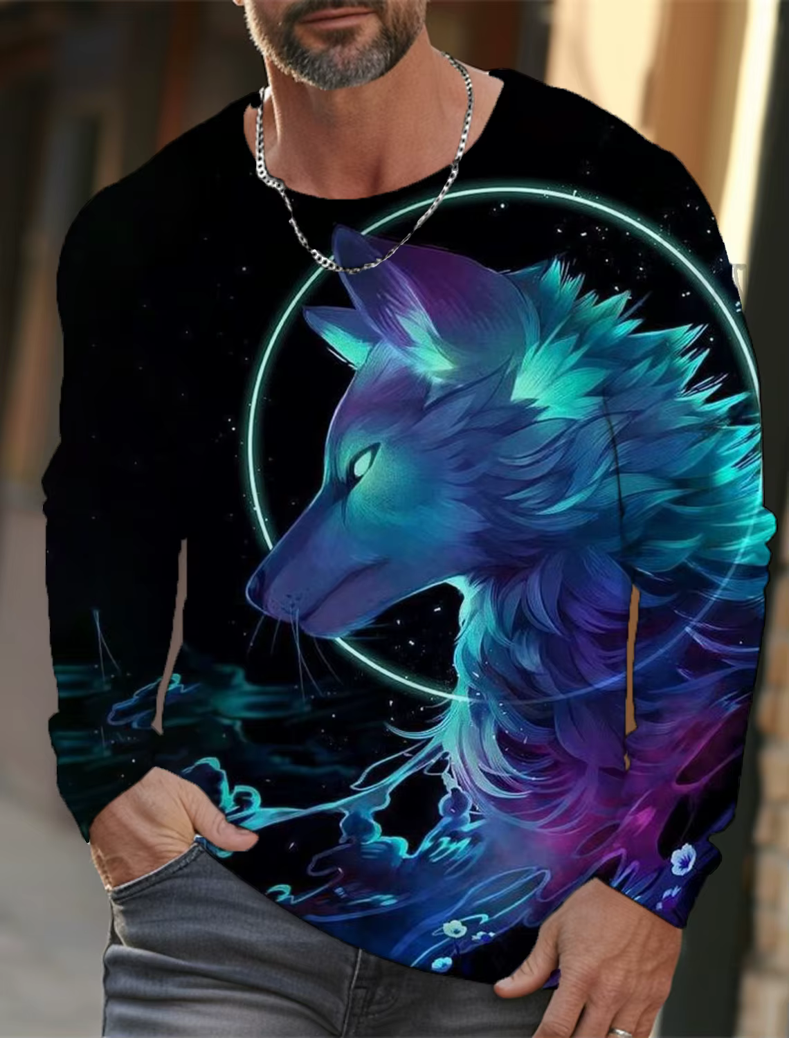 T-shirt à manches longues The Wolf Graphic pour hommes