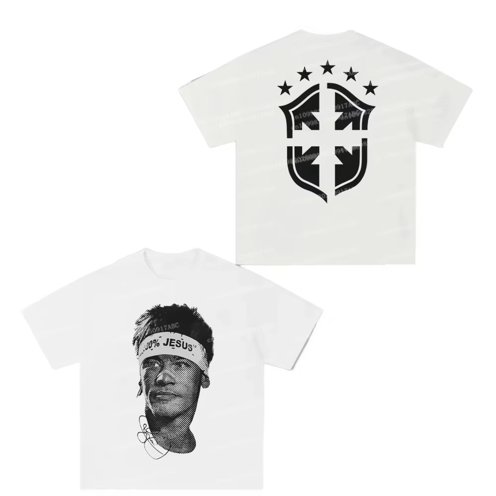 Nouveau Stock 2026 T-shirt Basique Décontracté Respirant à Manches Courtes avec Imprimé Lettres et Dessins Animés Thème Football Rétro