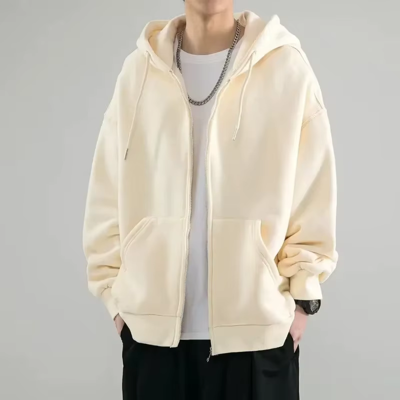 Vêtements masculins noir solide sweat pour hommes pleine fermeture éclair