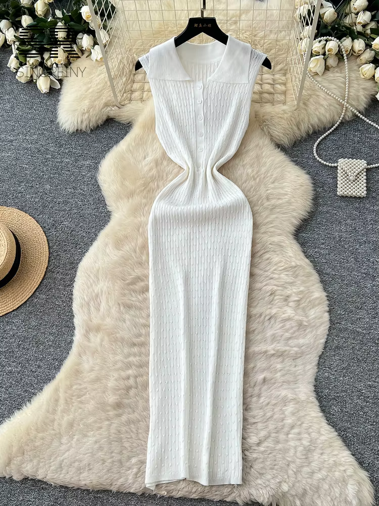 Robe longue moulante en maille extensible SINGREINY pour femme