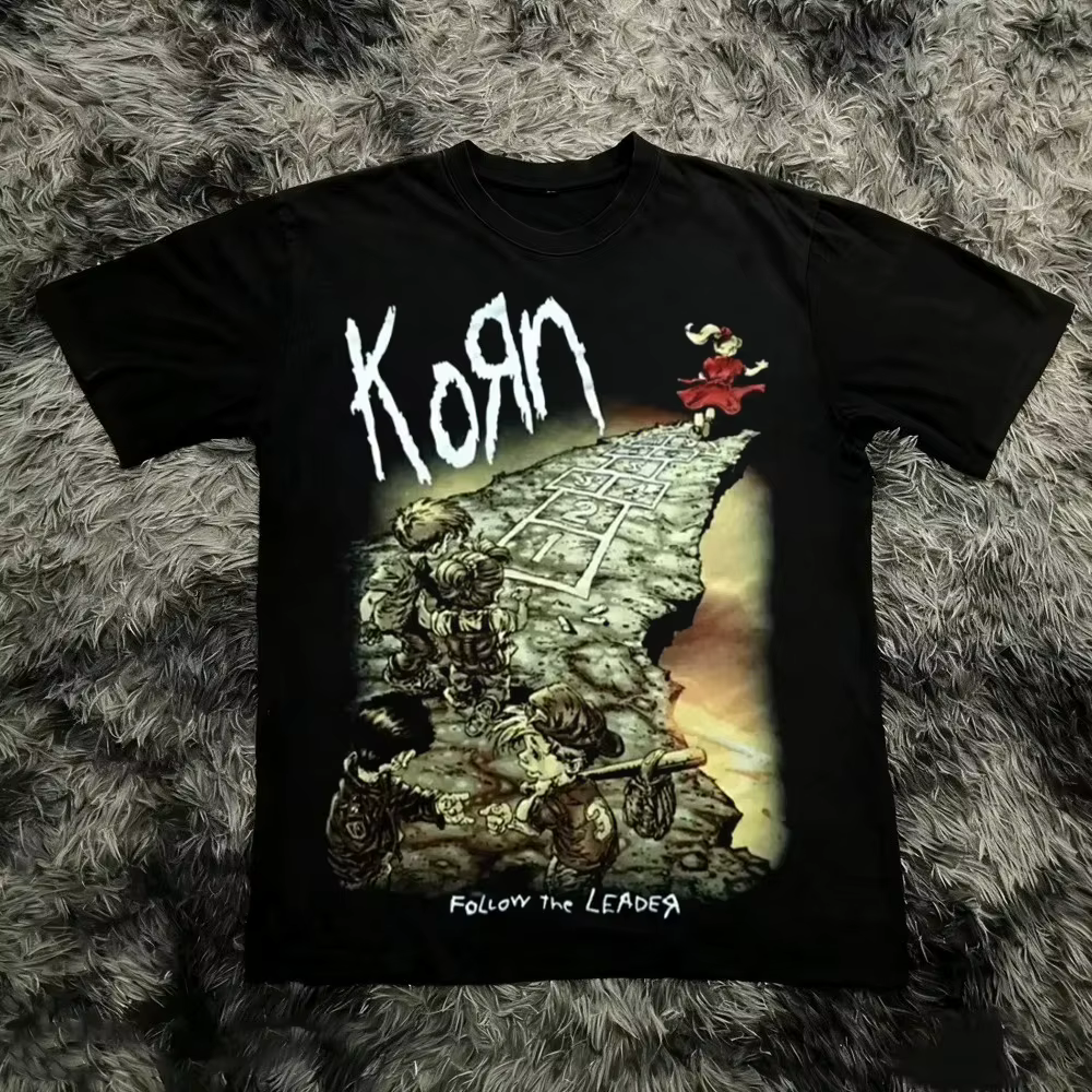 Korn Follow The Leader T-shirt en coton imprimé double face Metal Band Tee pour hommes et femmes