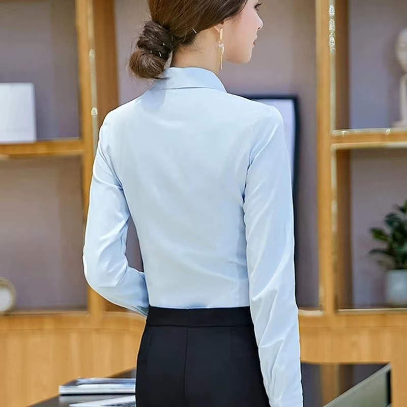Femmes élégantes chemises femme chemise blanche à manches longues Blouse bureau dame affaires rose