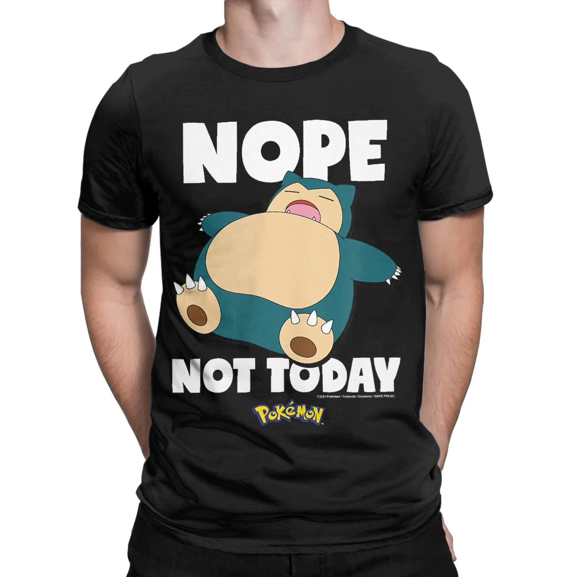 T-shirt imprimé Pokémon Anime Nope Not Today Snorlax pour hommes et femmes