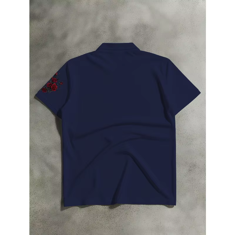 Polo à manches courtes pour homme avec imprimé de roses rouges et de épines