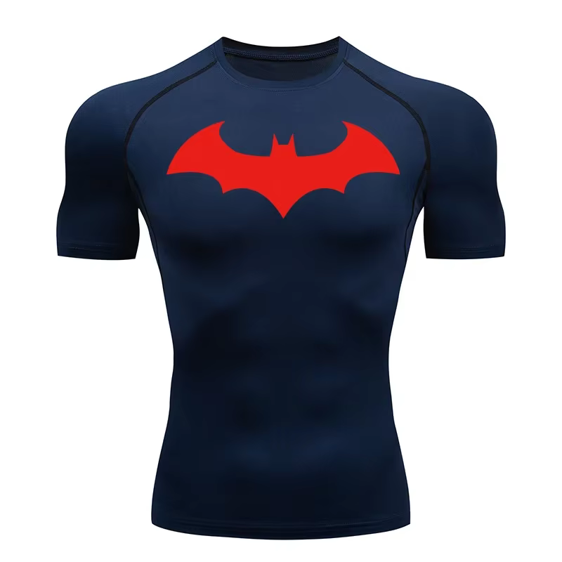 Chauve-souris graphique Compression t-shirts chemises hommes à manches courtes anti-éruption gymnastique entraînement course t-shirt été athlétique séchage rapide hauts mâle