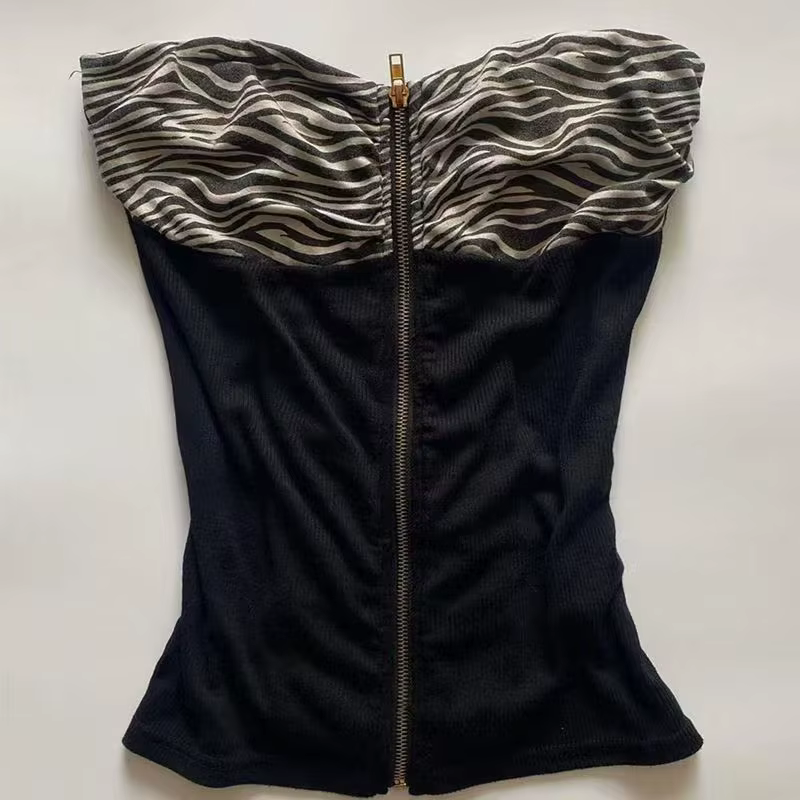 Rétro Hottie Slim bretelles gilets sous-culture américaine léopard couture débardeurs Punk Harajuku fermeture éclair conception femmes Sexy gilet
