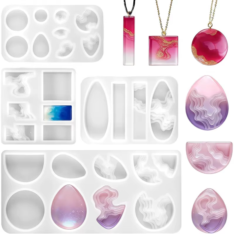 Ensemble de 4 moules à pendentifs en résine, moule à bijoux en résine, utilisé pour la fabrication de moules en silicone, adapté aux colliers, porte-clés, boucles d'oreilles.