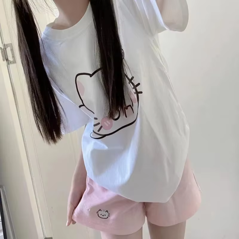T-shirt pour femme avec motif de chat de dessin animé