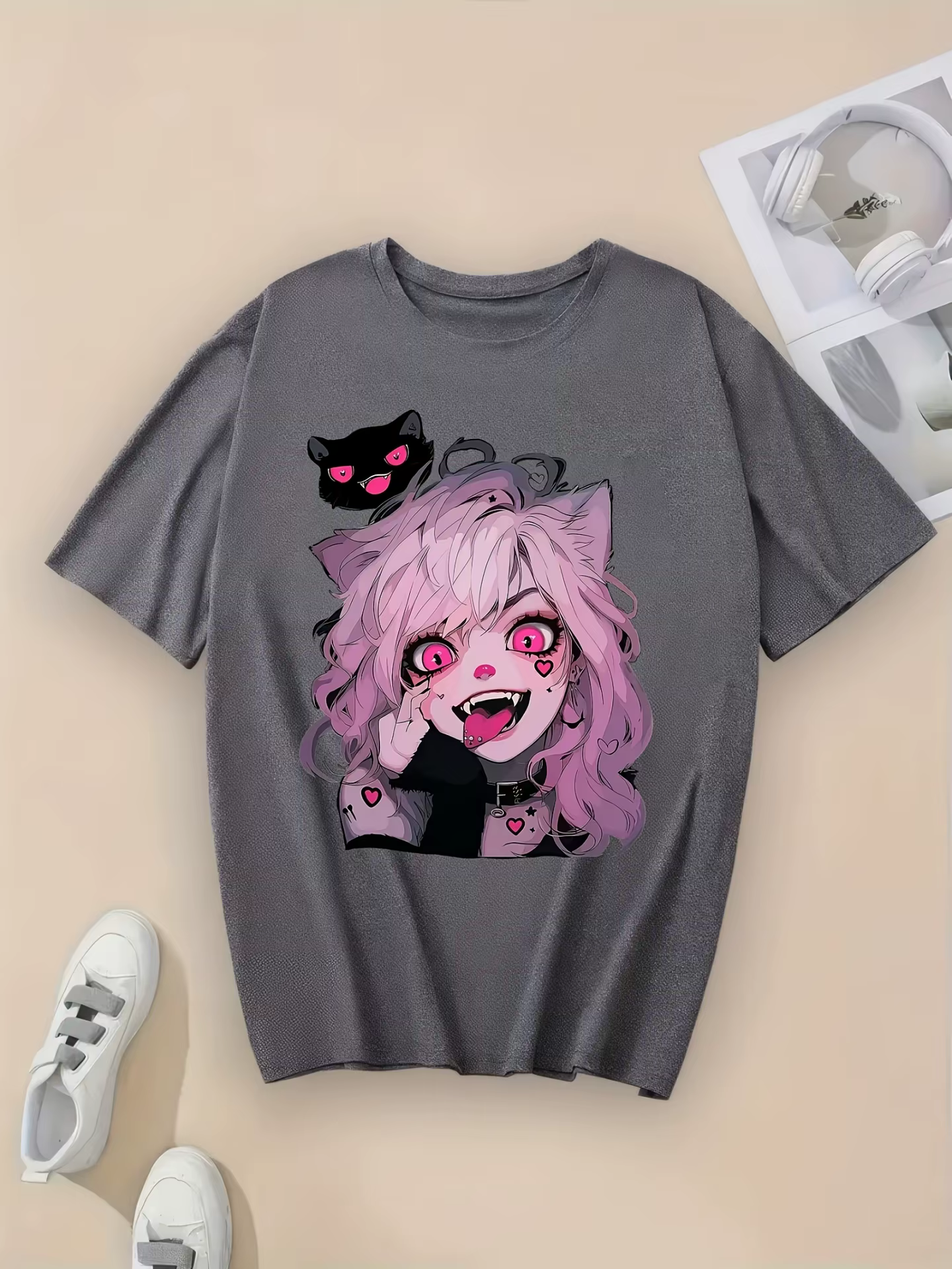 T-Shirt graphique chat mignon pour femmes