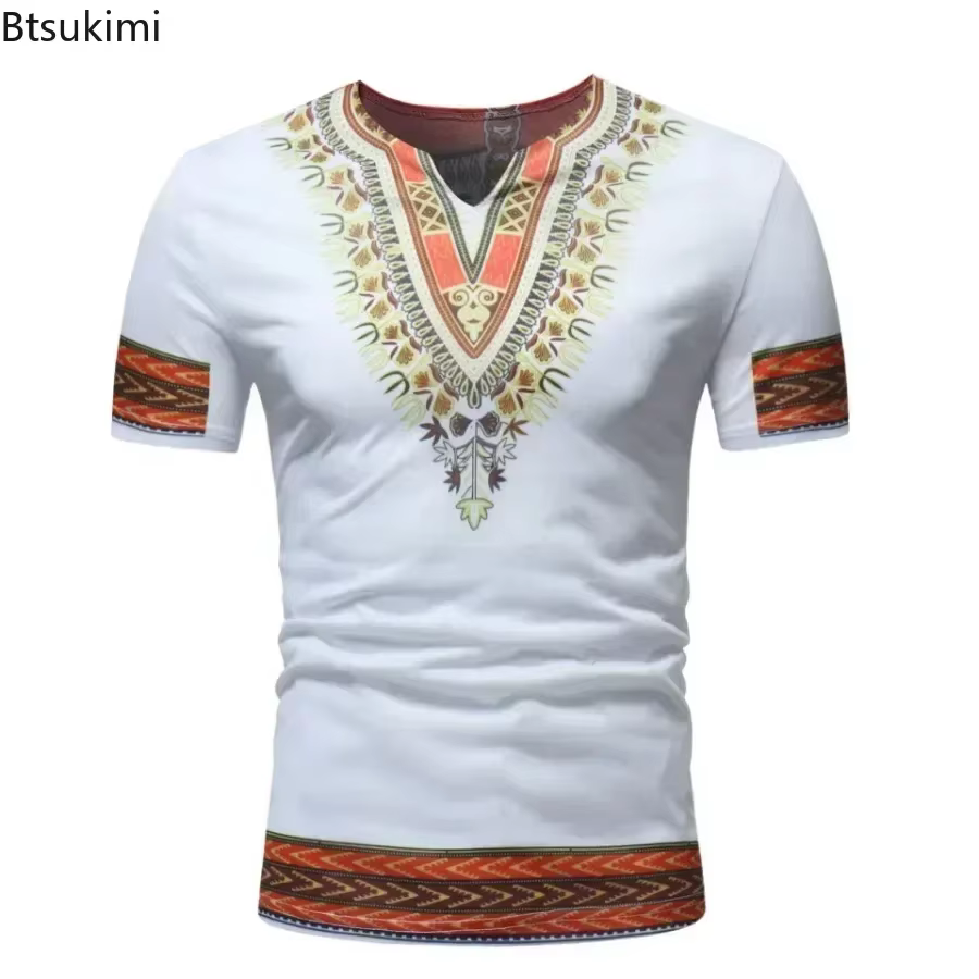 2026 T-Shirts pour hommes imprimé africain à manches courtes décontracté chemises minces