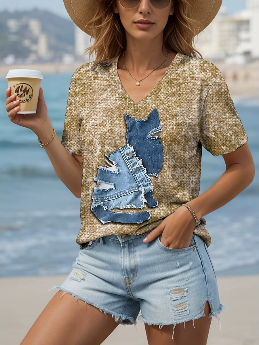 T-shirt manches courtes col en v pour femmes