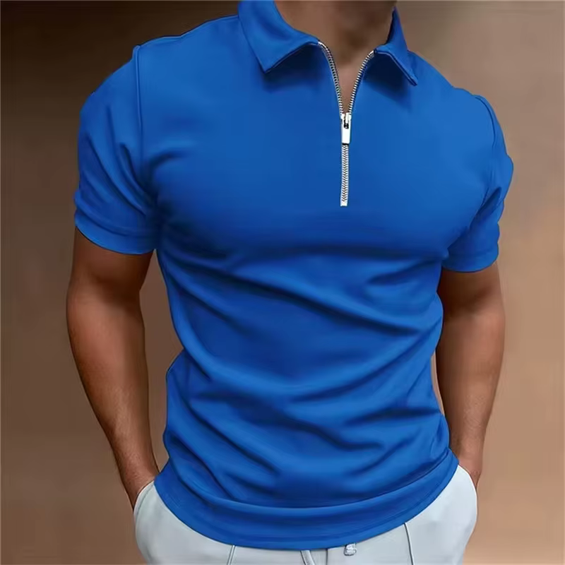 Mode hommes couleur unie fermetures éclair Polos T-Shirts été à manches courtes rue mâle noir POLO t-shirt 6XL grande taille décontracté hauts