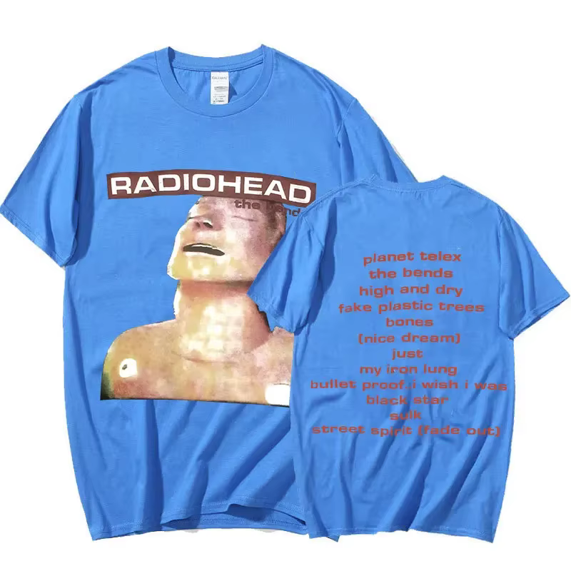 Vintage groupe de Rock Radiohead t-shirt hommes 100% coton T-shirts Hip Hop les courbes Album de musique impression