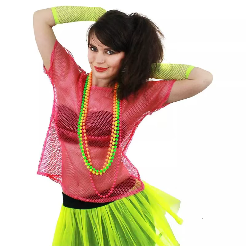 T-shirt en maille pour femme style disco des années 80