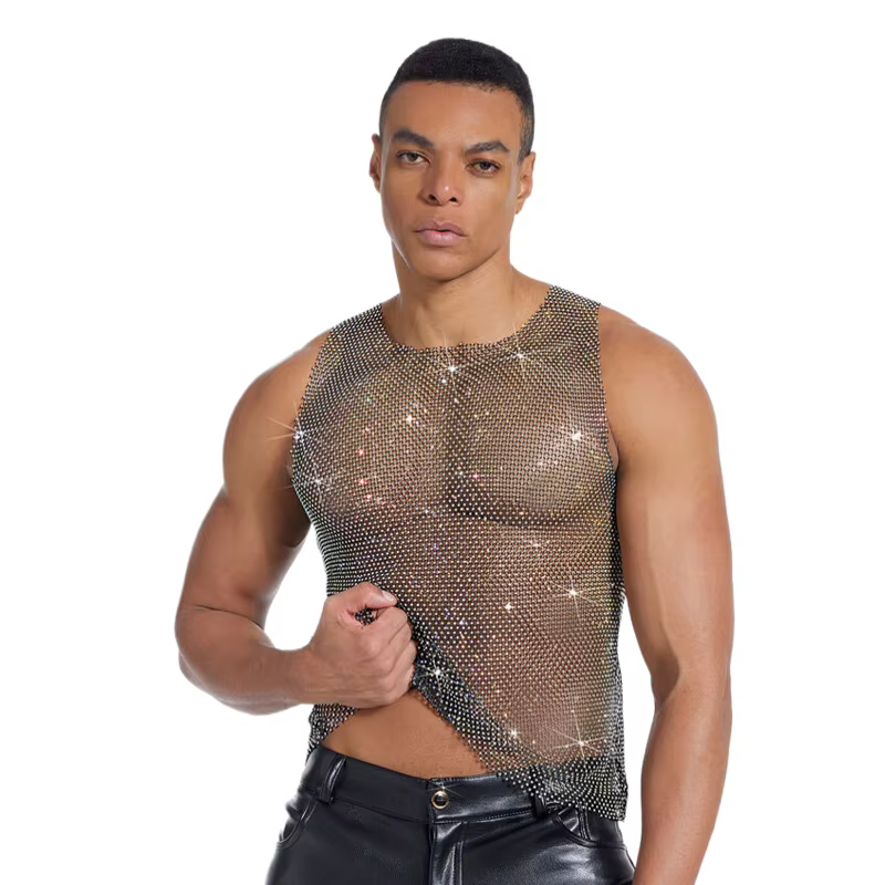 Débardeur en maille à strass scintillants pour homme