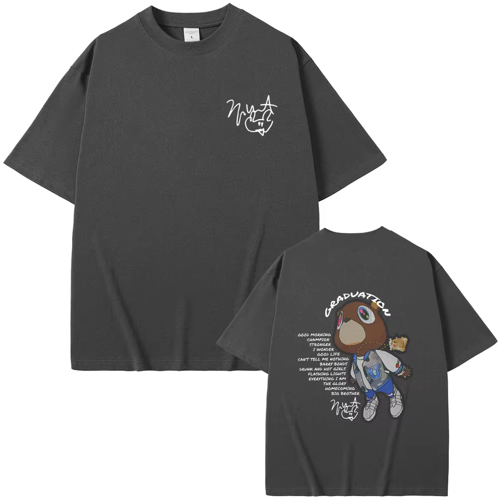 Rappeur Kanye West Graduation Double face graphique T-shirt hommes femmes Hip Hop surdimensionné col rond