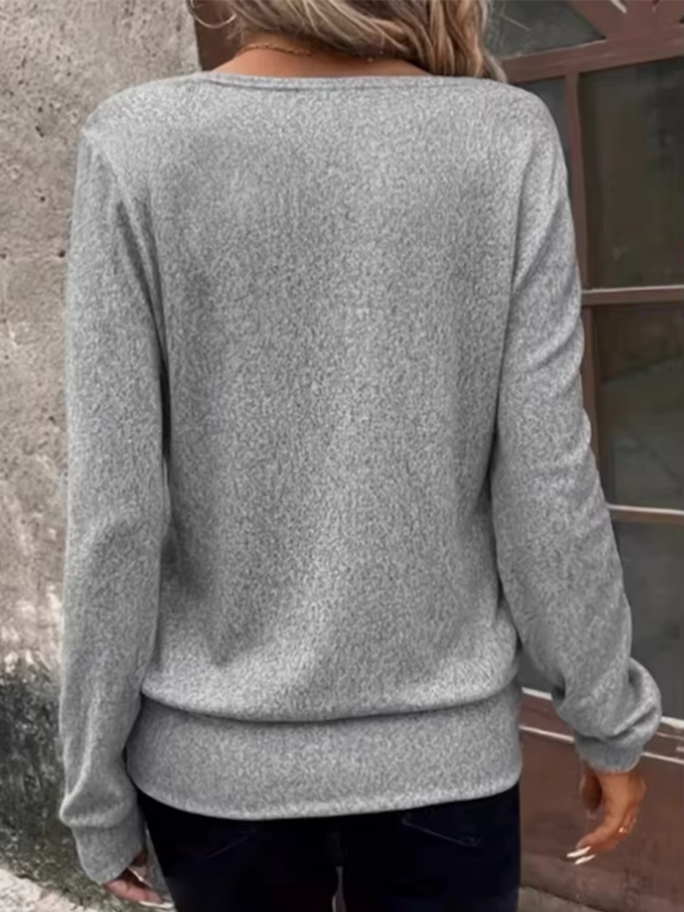 Col carré couleur unie à manches longues décontracté ample femmes T-shirt quotidien bureau élégant déplacement Style haut d'automne