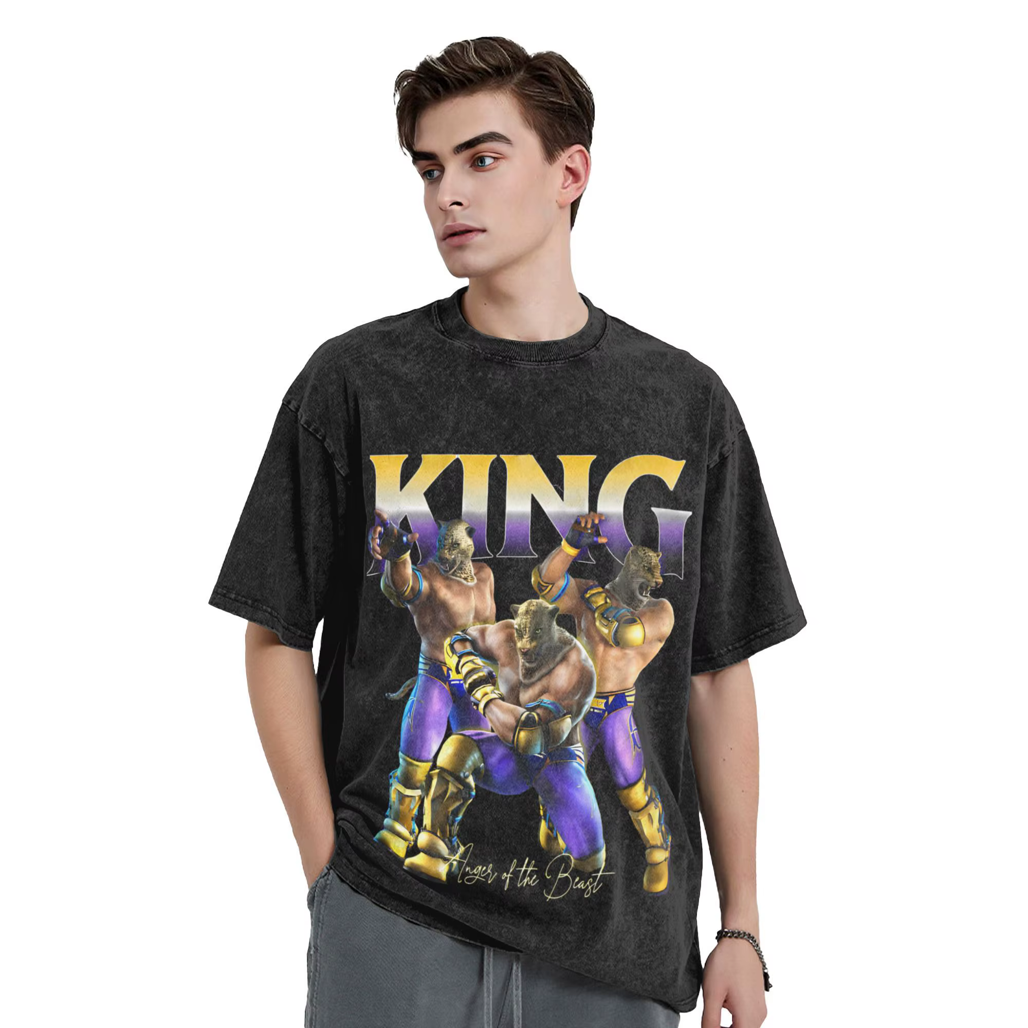 Tekken 8 roi lavé T-Shirt hommes esthétique T-Shirts occasionnels été col rond Hip Hop
