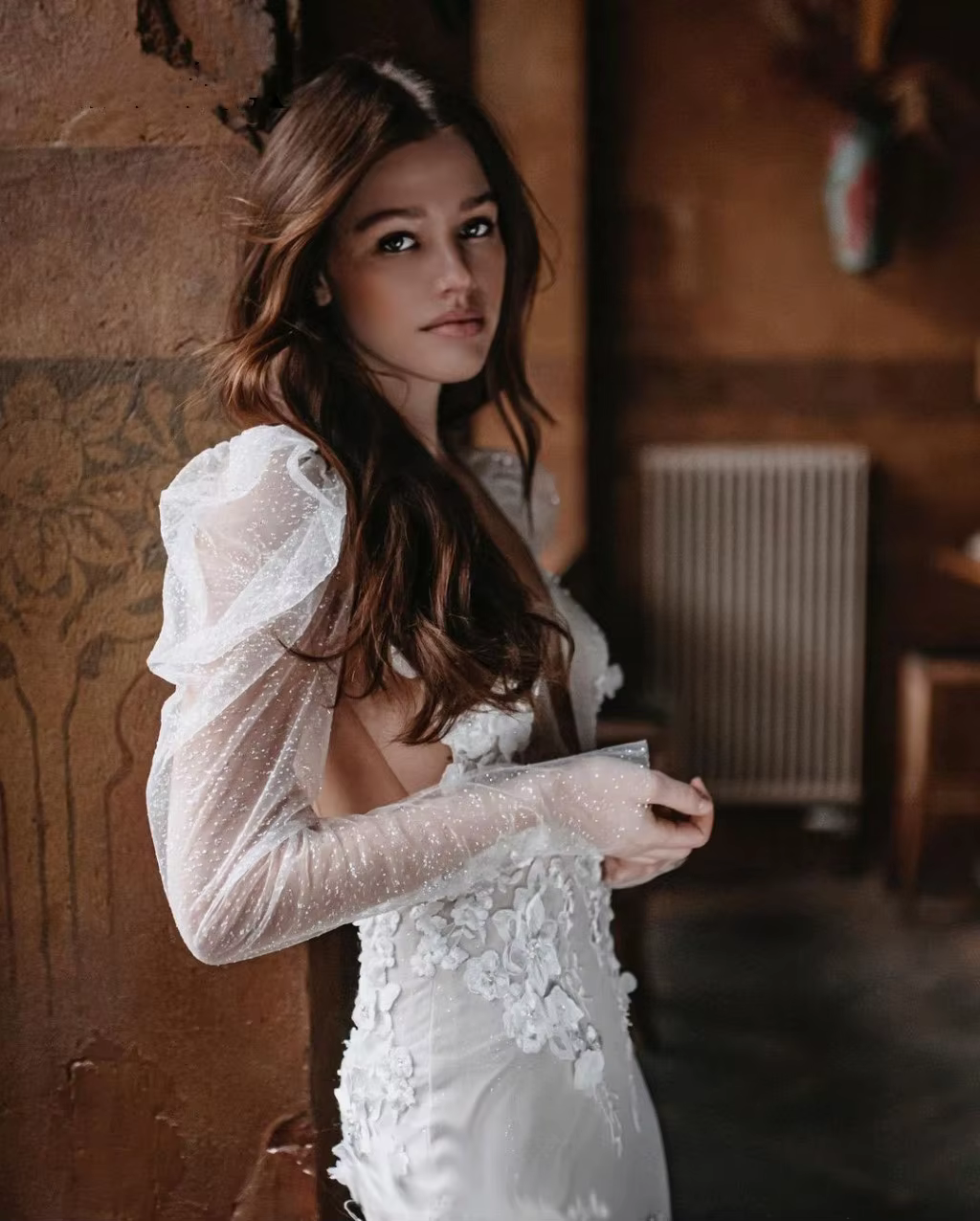 Manches longues de mariage à paillettes