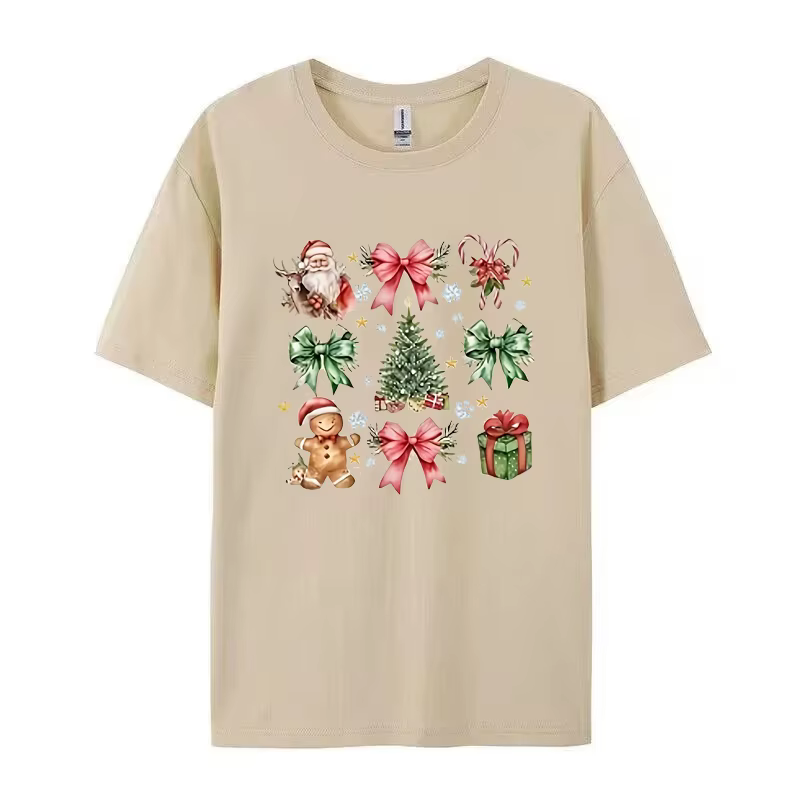 T-shirt à col rond imprimé joyeux Noël pour femmes