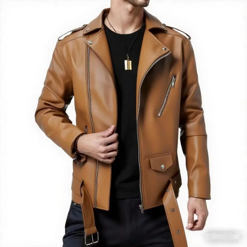 Veste de motard en cuir PU pour hommes