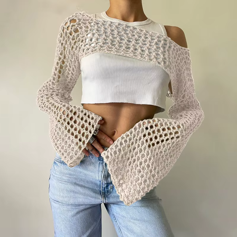 Haut court en crochet à manches longues pour femmes