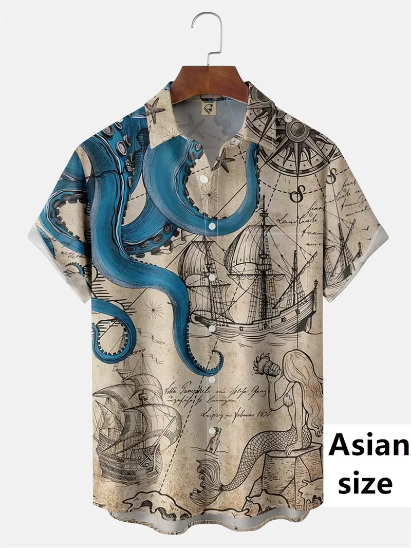 Chemise à manches courtes pour hommes Vintage aventure nautique impression 3D mode d'été plage vêtements quotidiens rétro Harajuku Camisas De Hombre