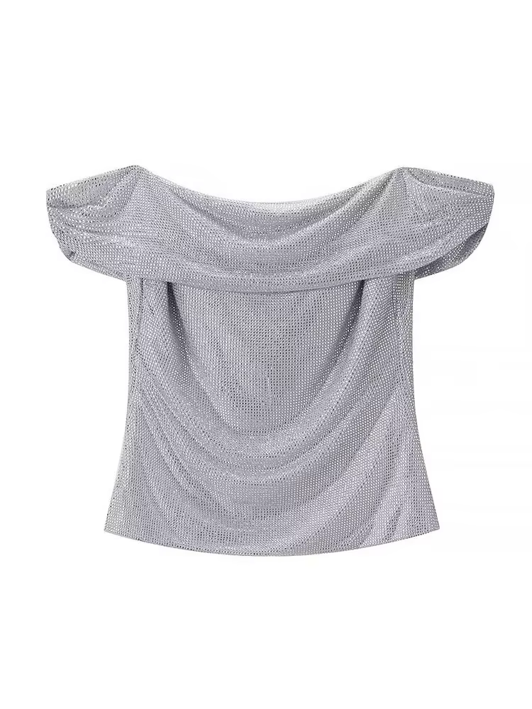 HH femmes été Sexy mince une pièce col haut argent diamant décoration