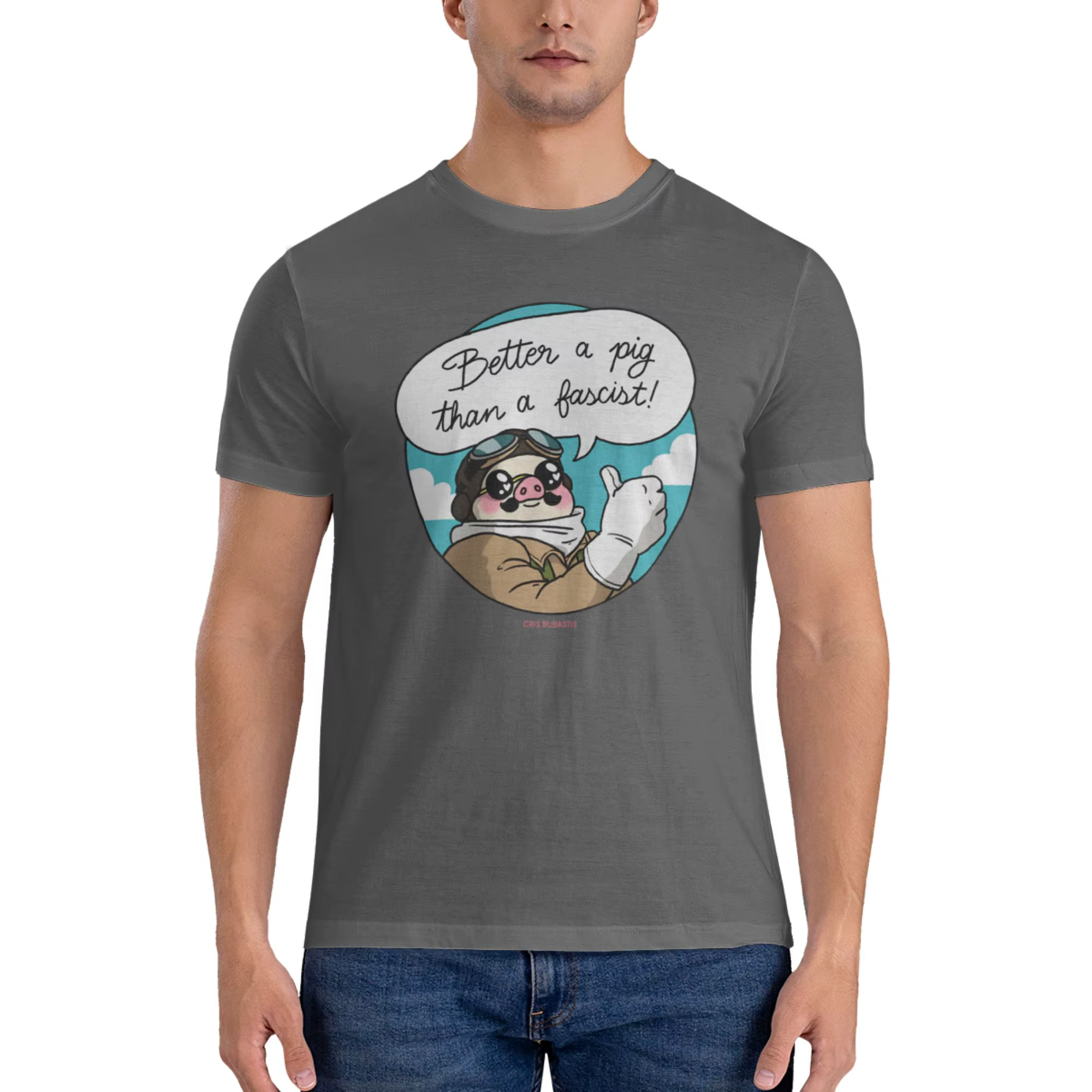 Drôle : mieux vaut un cochon qu'un fasciste ! T-shirt imprimé pour hommes