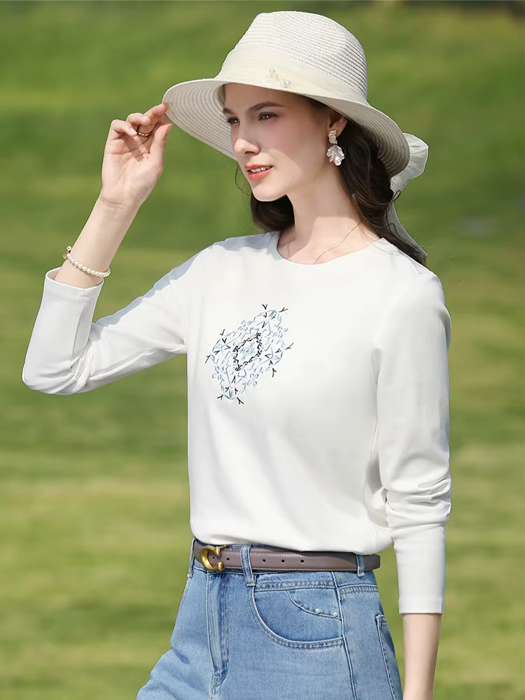 I BELIEVE YOU T-shirt blanc en coton à manches longues pour femme