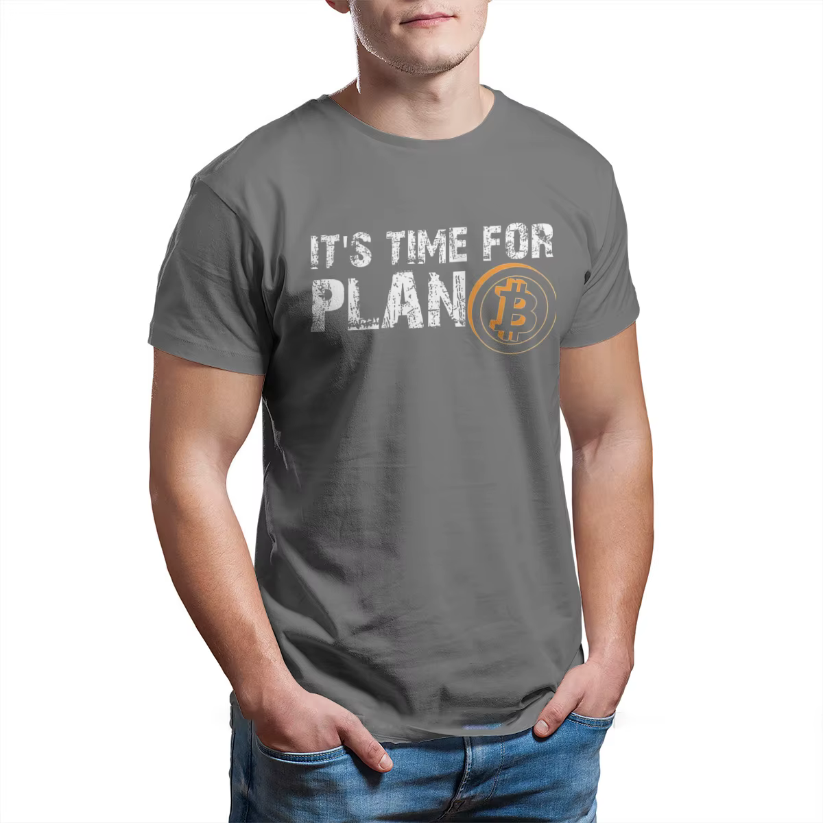 Bitcoin signe Art Satoshi Nakamoto c'est l'heure du Plan B t-shirt col rond coton surdimensionné