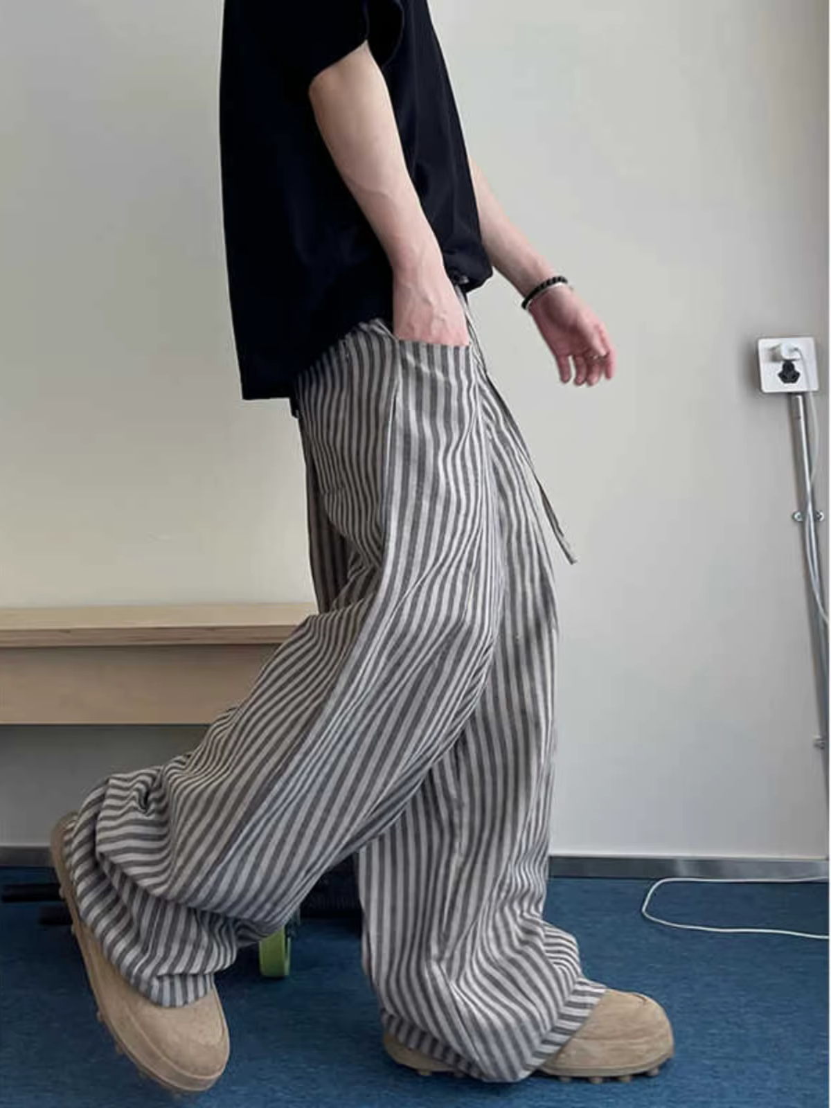 2025 rétro paresseux mode rayure pantalon décontracté pour hommes printemps automne polyvalent ample