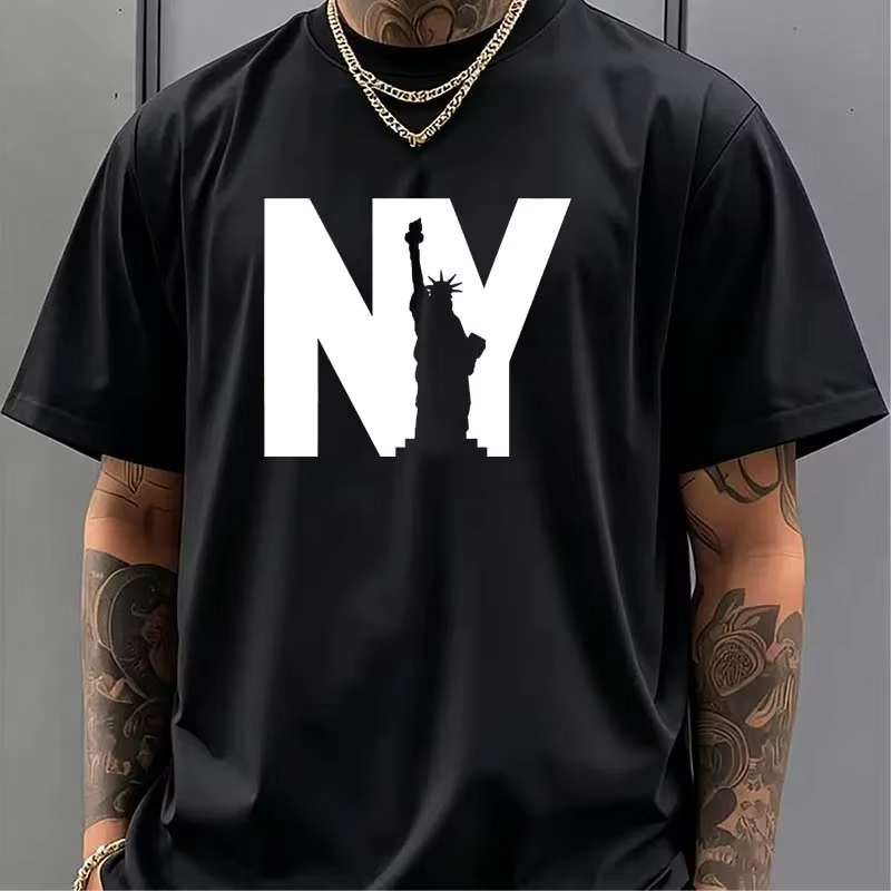 T-shirts imprimés graphiques NY pour hommes – Vêtements d'été décontractés