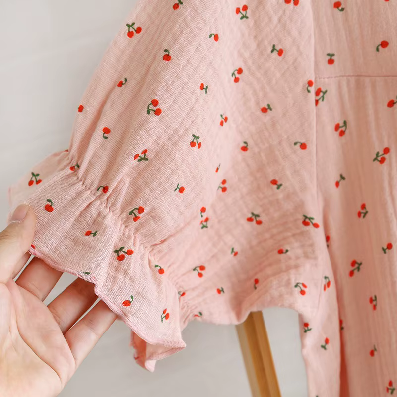 Chemise de nuit à manches courtes femmes dentelle cerise imprimé