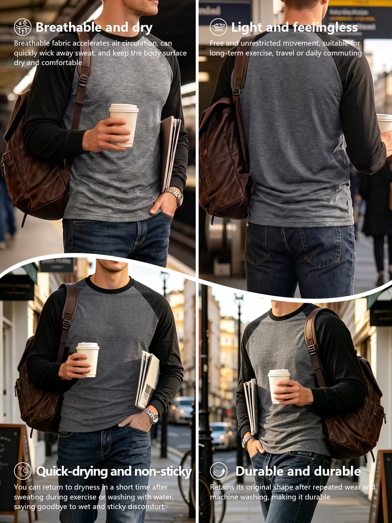 T-shirt à manches longues raglan pour homme