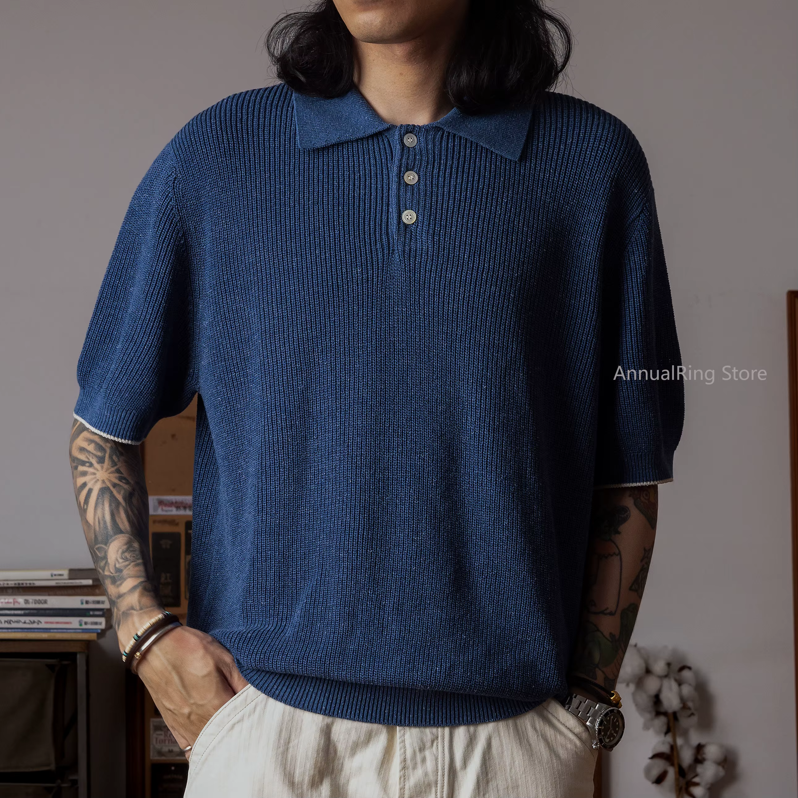 Polo en lin tricoté pour homme Red Tornado