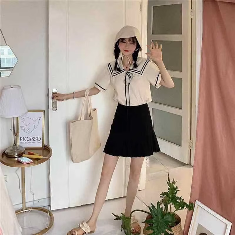 T-shirts à manches courtes femmes cols de marin doux Preppy mignon mode coréenne hauts filles d'été Фут artik Ж Galega бра tout-match Chic