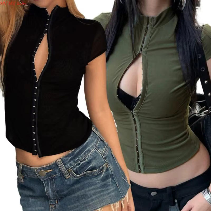 Chemise tricotée côtelée à col pour femmes