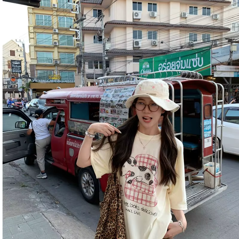 Coréen pas cher décontracté chiens graphique imprimé coton t-shirt femmes hommes rétro Harajuku Hip Hop Streetwear surdimensionné haut ample Tees128