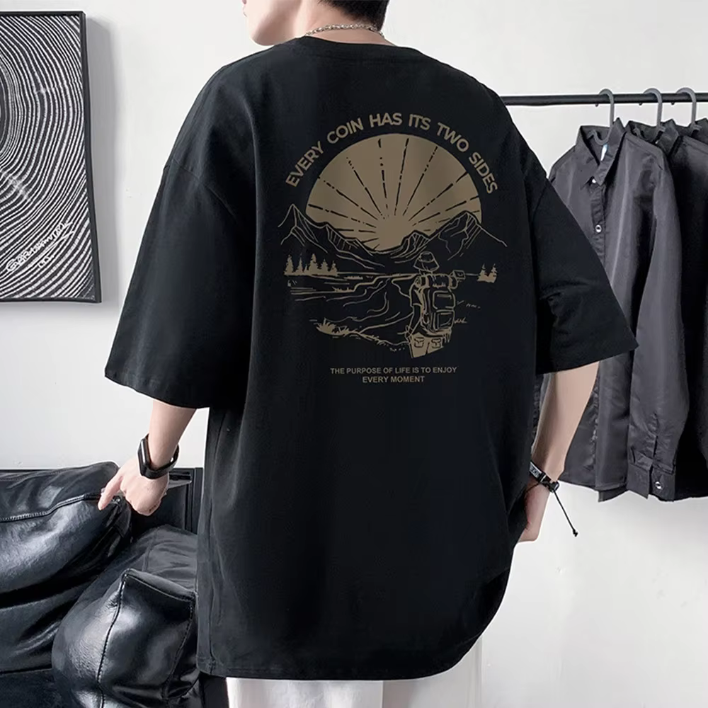 T-shirt en coton imprimé à manches mi-longues pour hommes