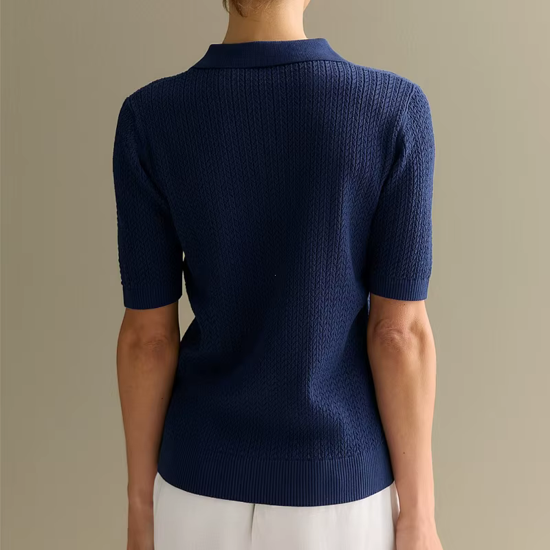 Manches courtes tricoté t-shirt femme été décontracté revers ample solide Ins hauts chauds pull