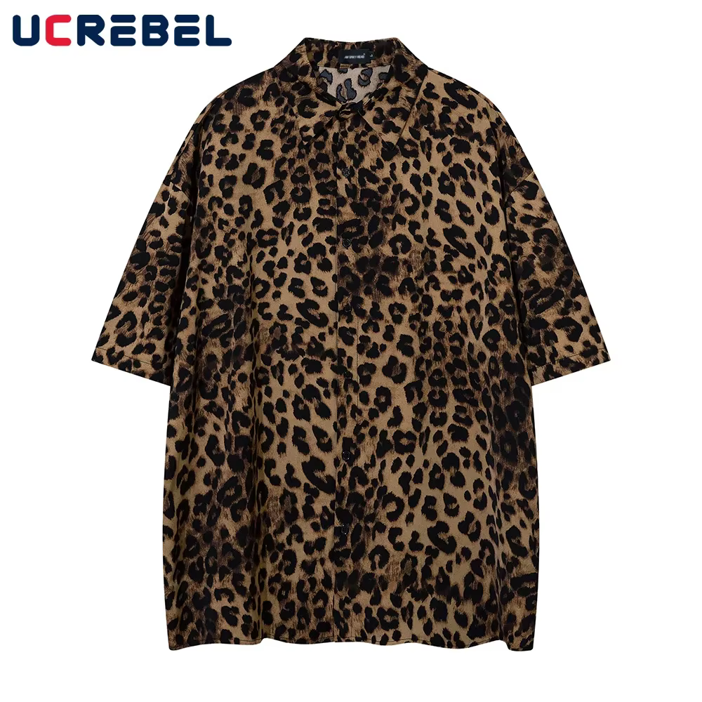 Chemise à manches courtes imprimé léopard pour hommes