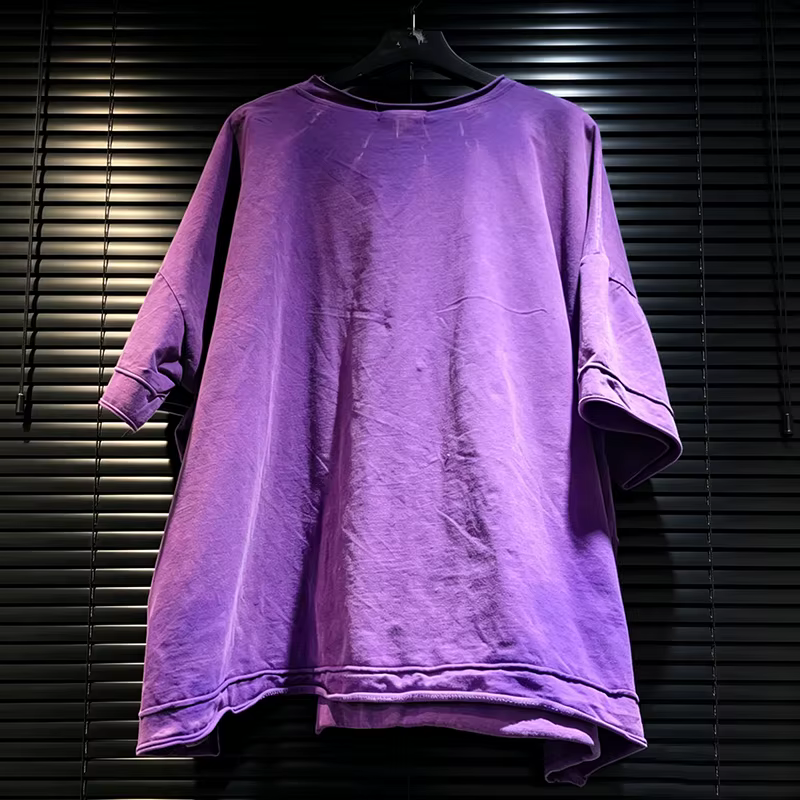 DEAT 2026 T-shirt d'été déstructuré et délavé avec patchwork