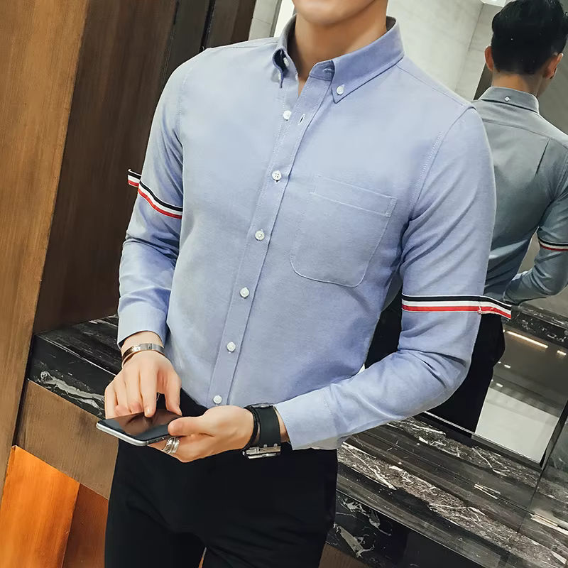 Chemise homme - Chemise sans col en mélange de coton Oxford