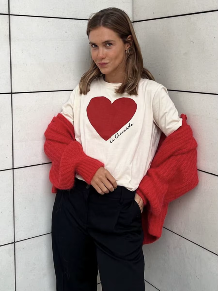 Coeur imprimé graphique T-shirt 2025 été femmes col rond manches courtes décontracté Chic T-shirts vêtements Vintage